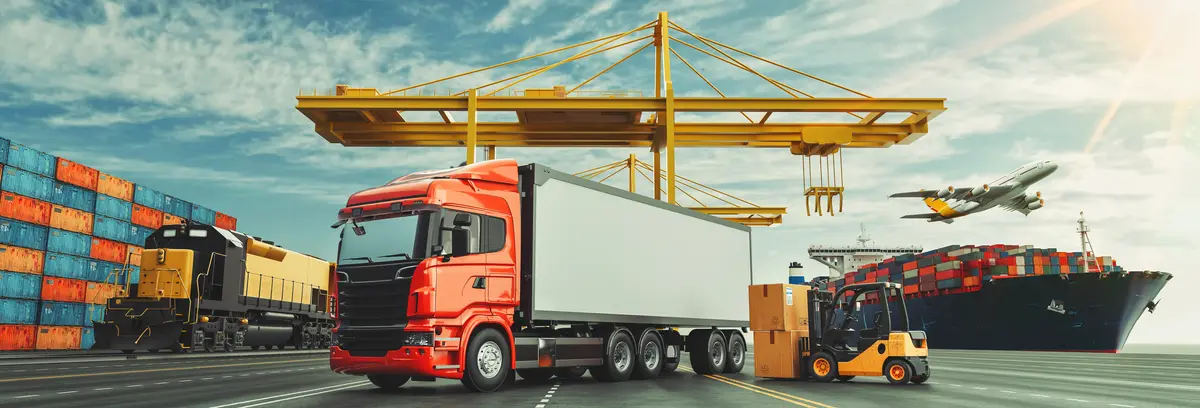 Truck, rail, air and ocean freight at a terminal